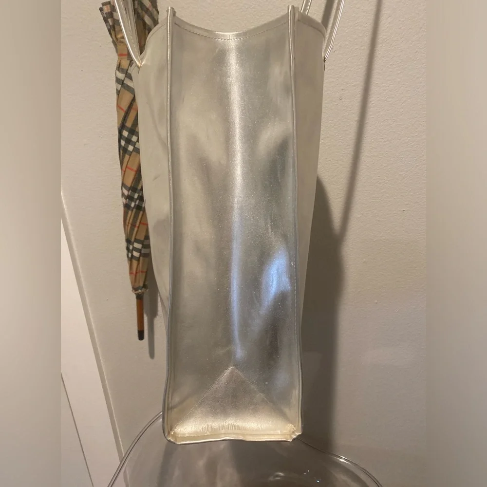 Harrods Knightsbridge Silver Long Handle Tote Nylon Coated with PVC